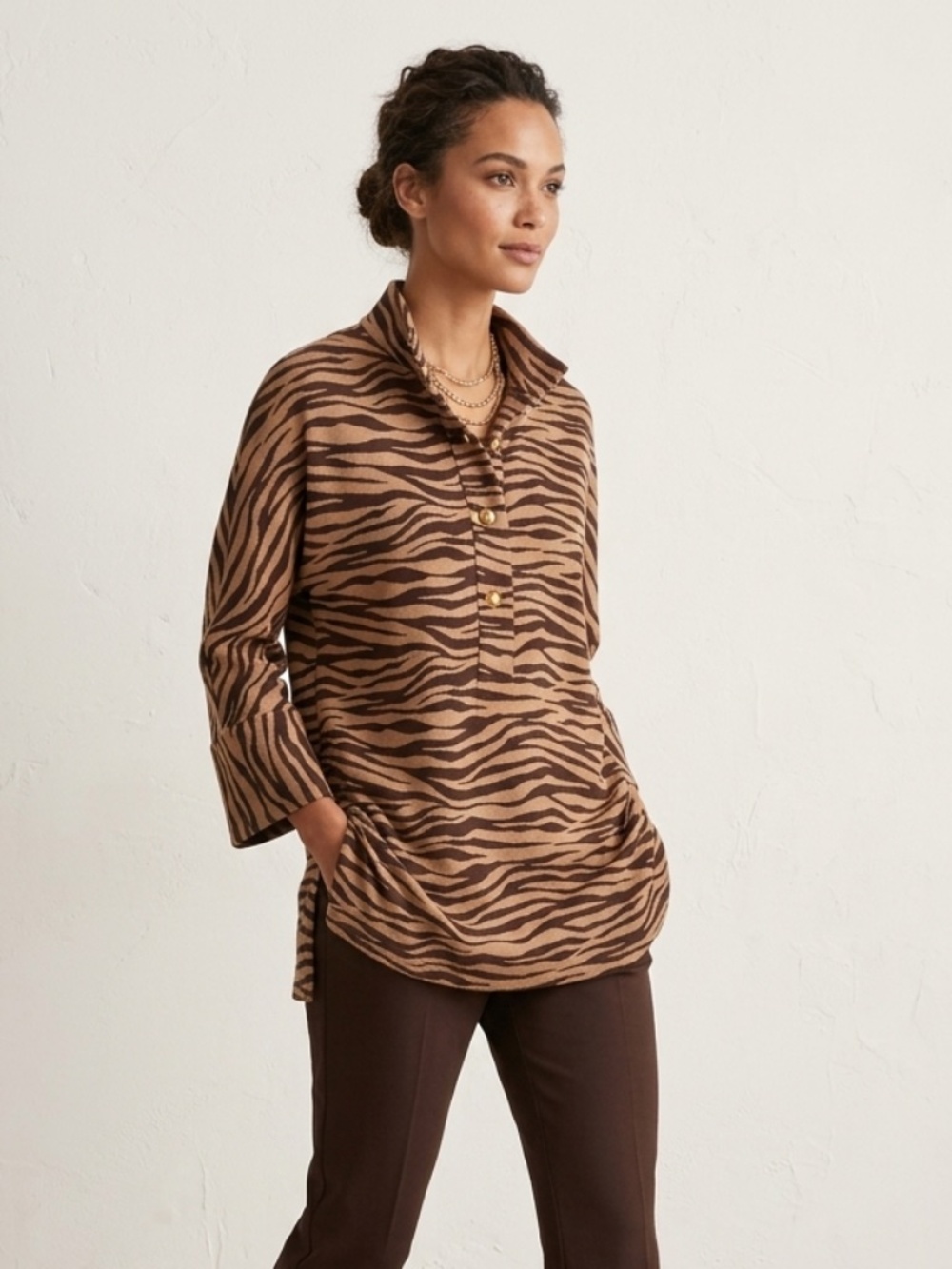 Tuckernuck Zebra Print Mock Neck Top Size Small NWT